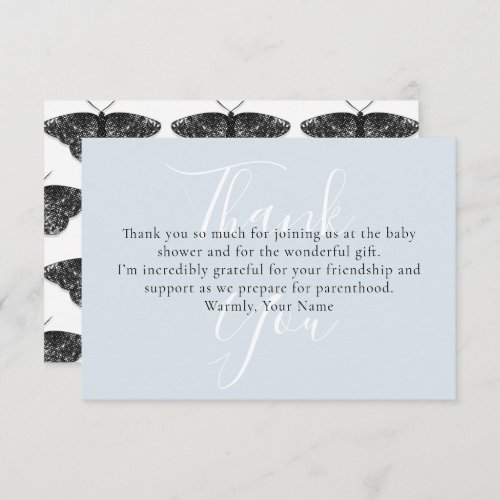 Elegant Black Glitter Butterfly Thank You Card