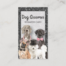 Elegant Black Glitter Dog Grooming Loyalty Card