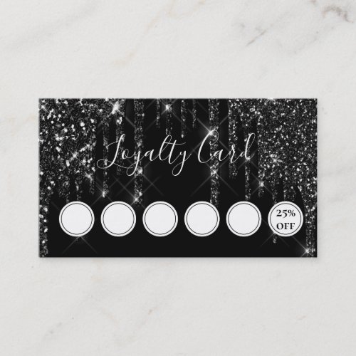 Elegant Black Glitter Drips Loyalty Card
