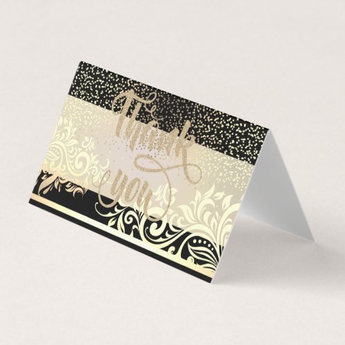 Elegant BlackGlitter Gold Confetti Thank You Card