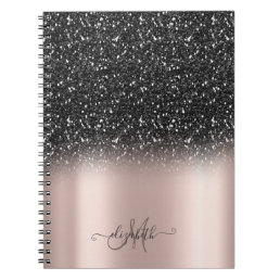 Elegant Black Glitter Ombre Monogram Rose Gold Notebook