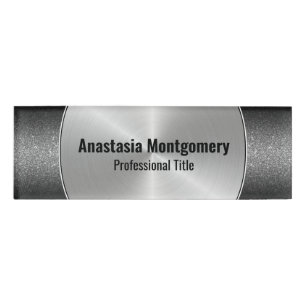 Elegant Black Glitter Ombre Silver Metallic Black Name Tag