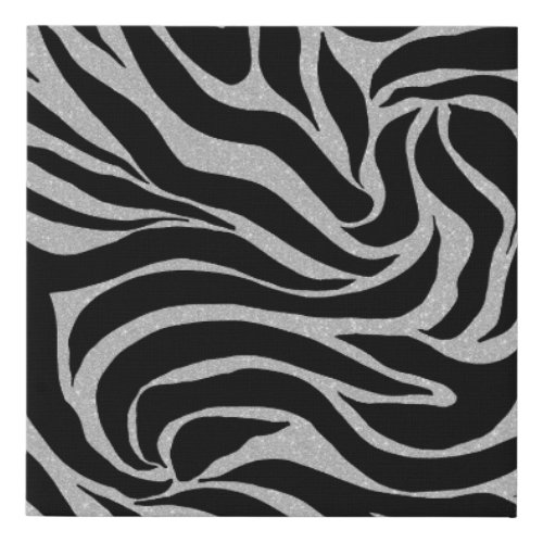 Elegant Black Glitter Silver Zebra Animal Print