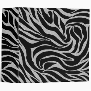 Elegant Black Glitter Silver Zebra Animal Print 3 Ring Binder