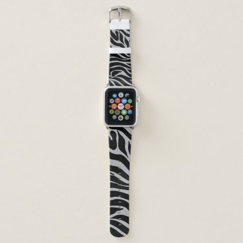 Elegant Black Glitter Silver Zebra Animal Print Apple Watch Band