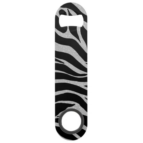 Elegant Black Glitter Silver Zebra Animal Print Bar Key