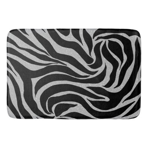 Elegant Black Glitter Silver Zebra Animal Print Bath Mat