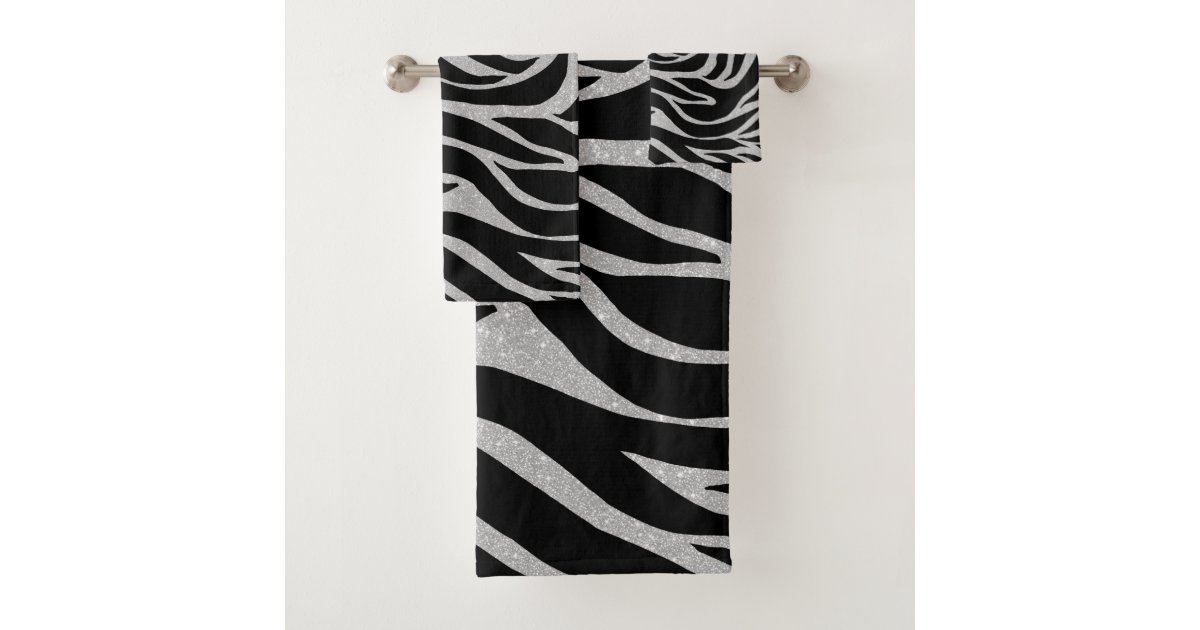 Elegant Black Glitter Silver Zebra Animal Print Bath Towel Set Zazzle
