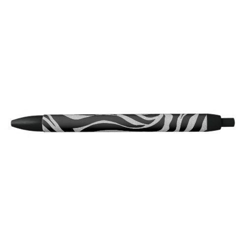 Elegant Black Glitter Silver Zebra Animal Print Black Ink Pen
