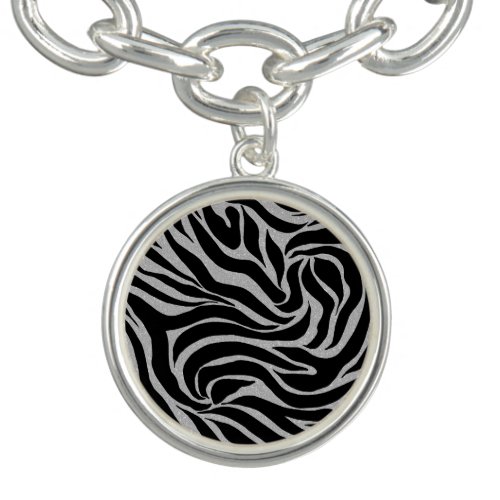 Elegant Black Glitter Silver Zebra Animal Print Bracelet