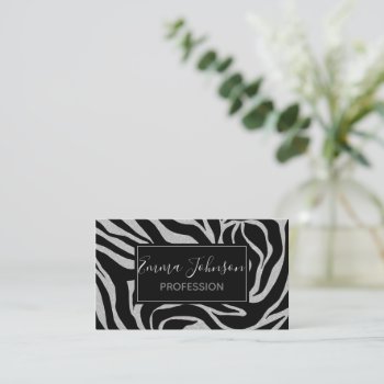 Elegant Black Glitter Silver Zebra Animal Print Business Card by NdesignTrend at Zazzle