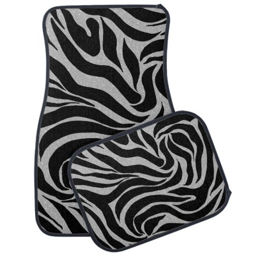 Elegant Black Glitter Silver Zebra Animal Print Car Floor Mat