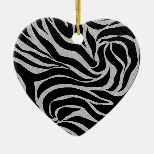 Elegant Black Glitter Silver Zebra Animal Print Ceramic Ornament