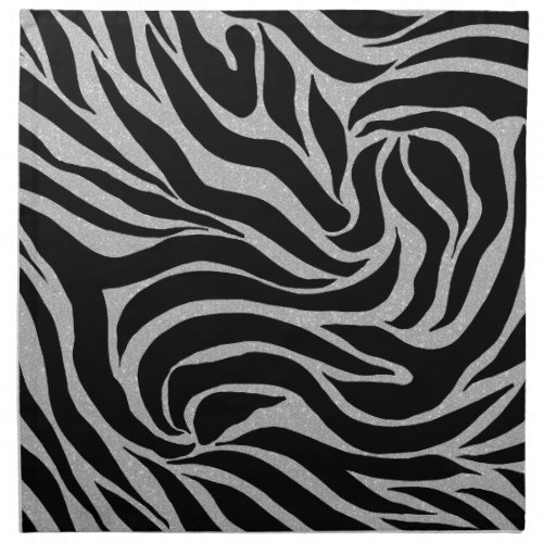 Elegant Black Glitter Silver Zebra Animal Print Cloth Napkin