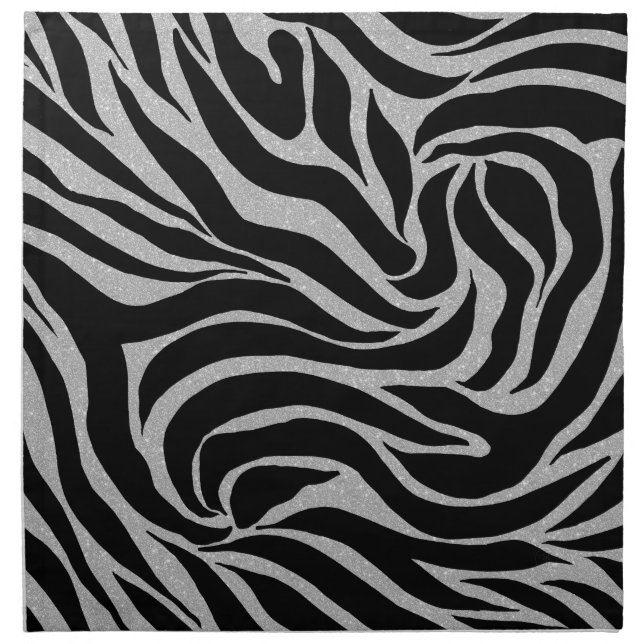Elegant Black Glitter Silver Zebra Animal Print Cloth Napkin (Front)