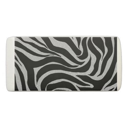 Elegant Black Glitter Silver Zebra Animal Print Eraser