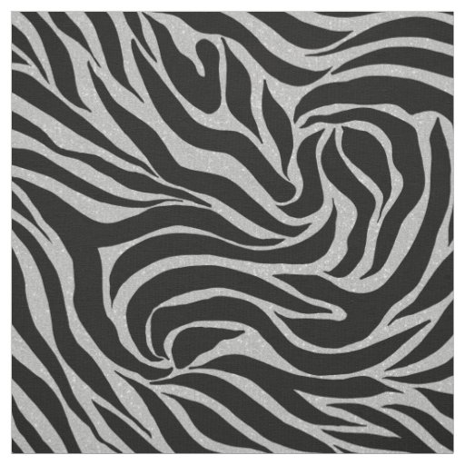 Elegant Black Glitter Silver Zebra Animal Print Fabric