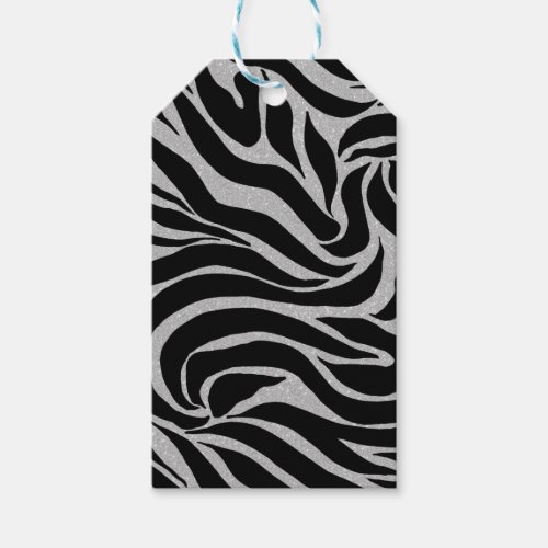 Elegant Black Glitter Silver Zebra Animal Print Gift Tags