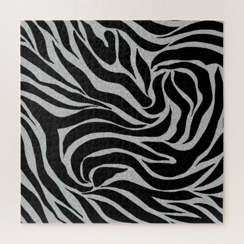 Elegant Black Glitter Silver Zebra Animal Print Jigsaw Puzzle