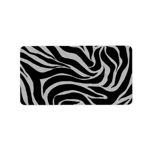 Elegant Black Glitter Silver Zebra Animal Print Label