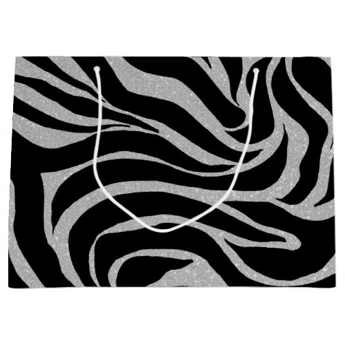 Elegant Black Glitter Silver Zebra Animal Print Large Gift Bag