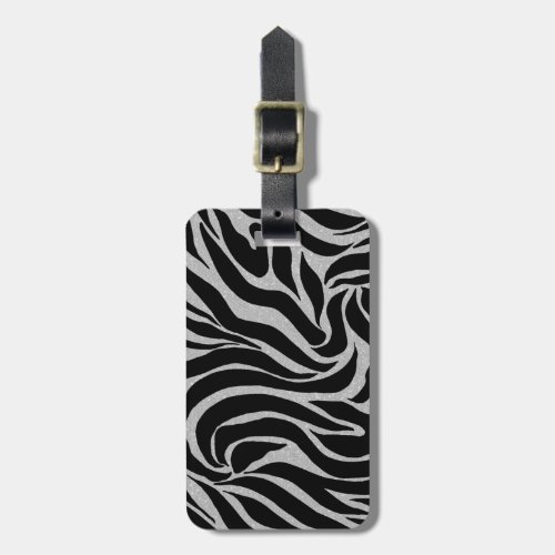 Elegant Black Glitter Silver Zebra Animal Print Luggage Tag