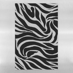 Elegant Black Glitter Silver Zebra Animal Print Magnetic Dry Erase Sheet
