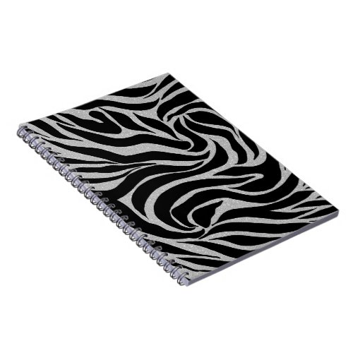 Elegant Black Glitter Silver Zebra Animal Print Notebook