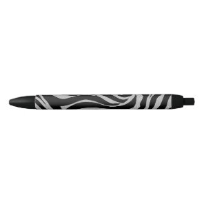 Elegant Black Glitter Silver Zebra Animal Print Pen