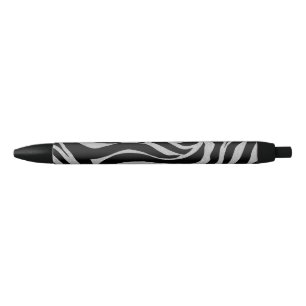 Elegant Black Glitter Silver Zebra Animal Print Pen