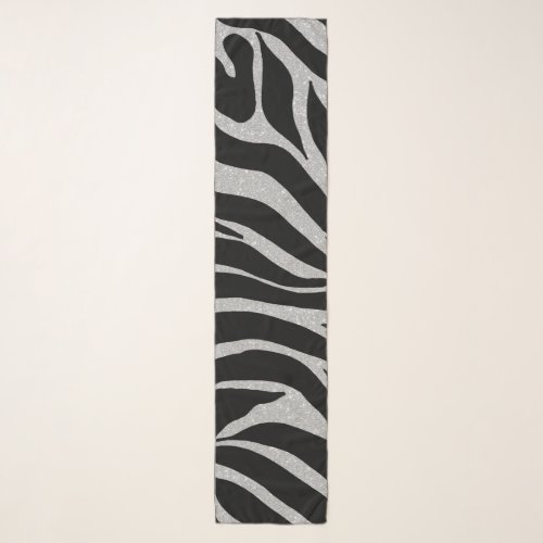 Elegant Black Glitter Silver Zebra Animal Print Scarf