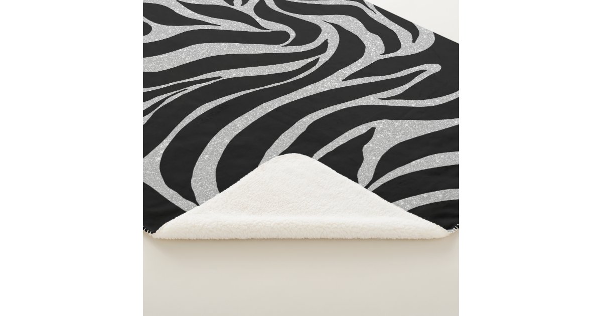 Elegant Black Glitter Silver Zebra Animal Print Sherpa Blanket Zazzle