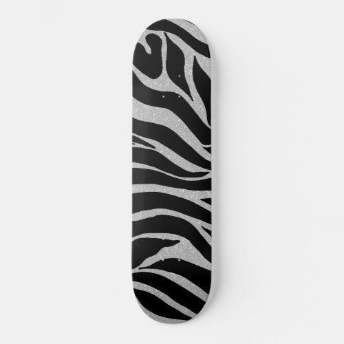 Elegant Black Glitter Silver Zebra Animal Print Skateboard