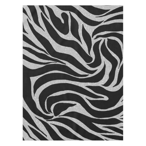 Elegant Black Glitter Silver Zebra Animal Print Tablecloth