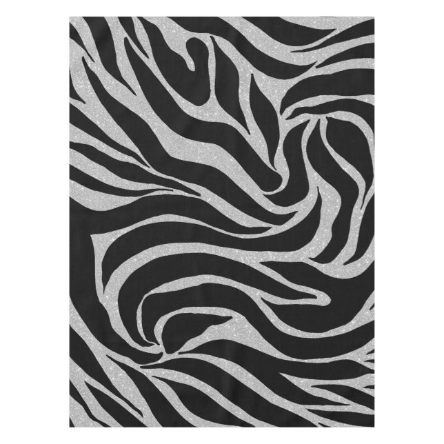 Elegant Black Glitter Silver Zebra Animal Print Tablecloth (Front)