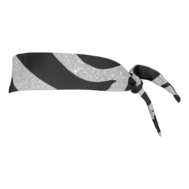 Elegant Black Glitter Silver Zebra Animal Print Tie Headband (Rotate 90)