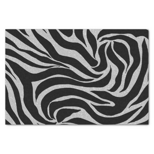 Elegant Black Glitter Silver Zebra Animal Print Tissue Paper