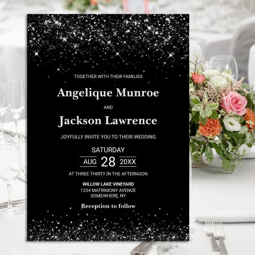 Elegant Black Glitter Wedding Invitation