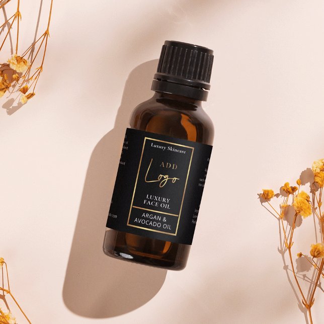Elegant Black & Gold 1 OZ Oil Dropper Bottle Label (Black and gold logo small cosmetic bottle wrapper label - can be used for 1 OZ bottles *verify size*)
