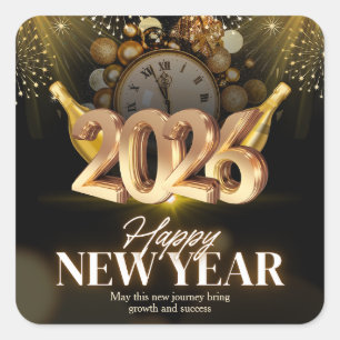 Elegant Black & Gold 2026 Happy New Year Square Sticker
