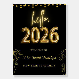 Elegant Black Gold 2026 New Year Welcome Sign
