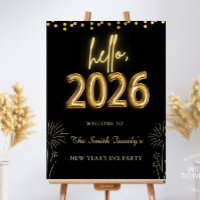 Elegant Black Gold 2026 New Year Welcome Sign