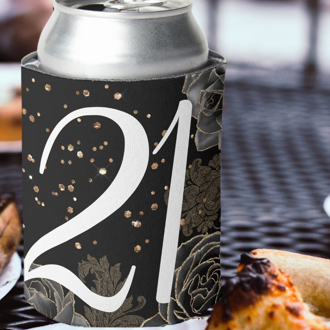 Elegant Black Gold 21st Birthday Can Cooler (Creator Uploaded)
