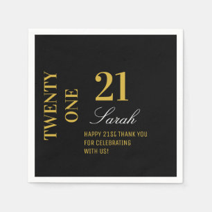 Elegant Black & Gold 21st Birthday Party Cocktail Napkins