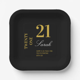 Elegant Black & Gold 21st Birthday Party Cocktail Paper Plates