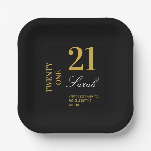 Elegant Black  Gold 21st Birthday Party Cocktail  Paper Plates