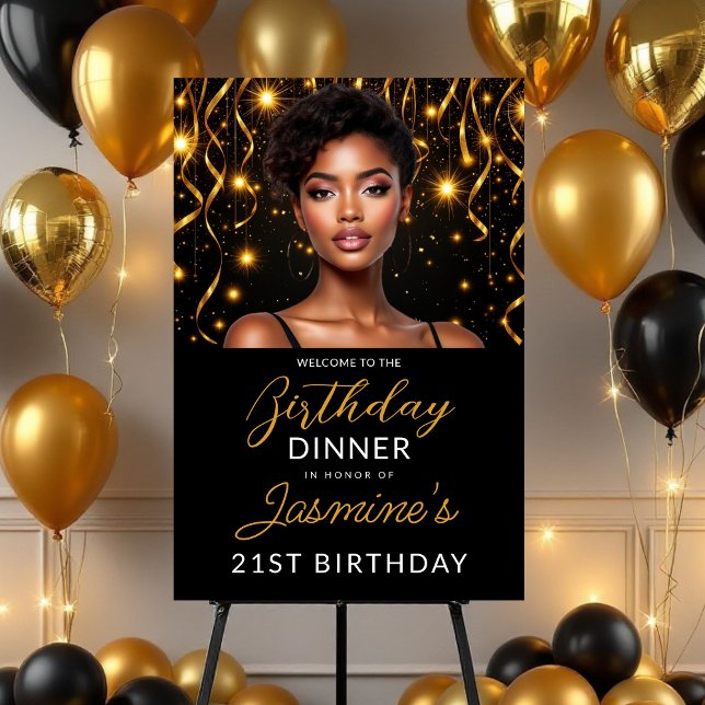 Elegant Black & Gold 21st Photo Birthday  Foam Board (Creator Uploaded)