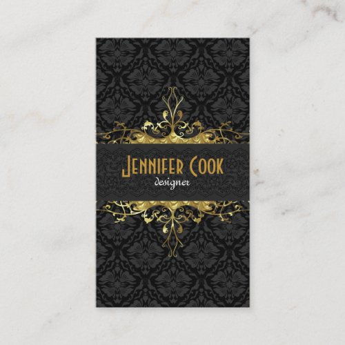 Elegant Black  Gold 2 Vintage Floral Damasks Business Card