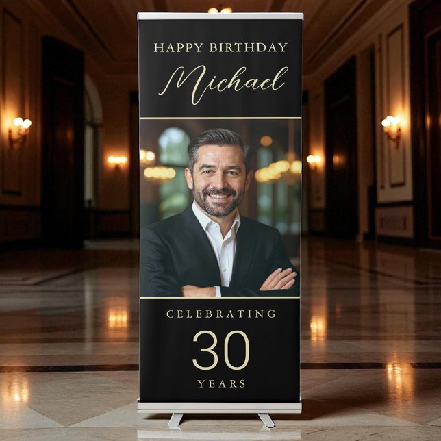 Elegant Black & Gold 30th Birthday Party Retractable Banner (Creator Uploaded)