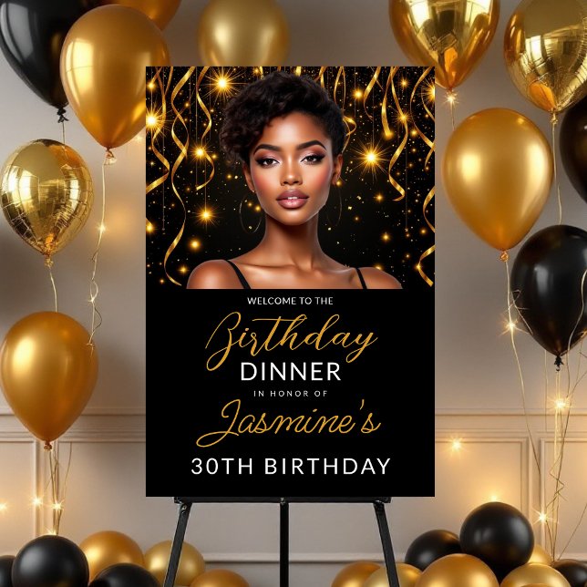 Elegant Black & Gold 30th Birthday Photo Foam Board (Creator Uploaded)